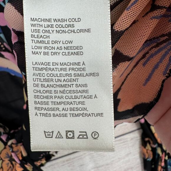 Free People Floral Semi Sheer Scoop Neck Blouse Womens Small Black Blue Pink - Picture 9 of 13